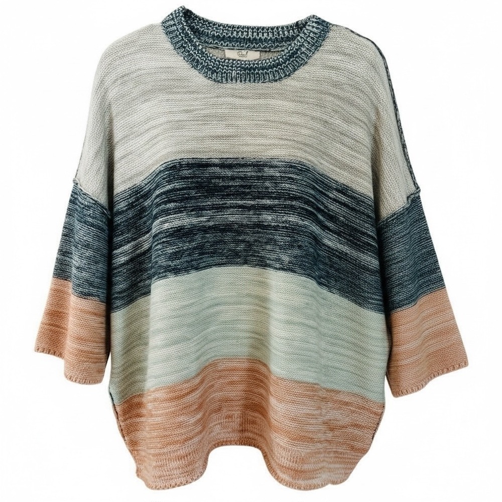 Easel Oversized Colorblock Knit Sweater Pastel Blue Peach Short Sleeve Size S